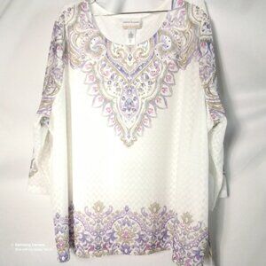 ALFRED DUNNER White Top Blush & Lavender Print Rhinestone Nantucket Various NWT